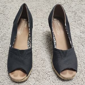 Toms Black Espadrille Wedges